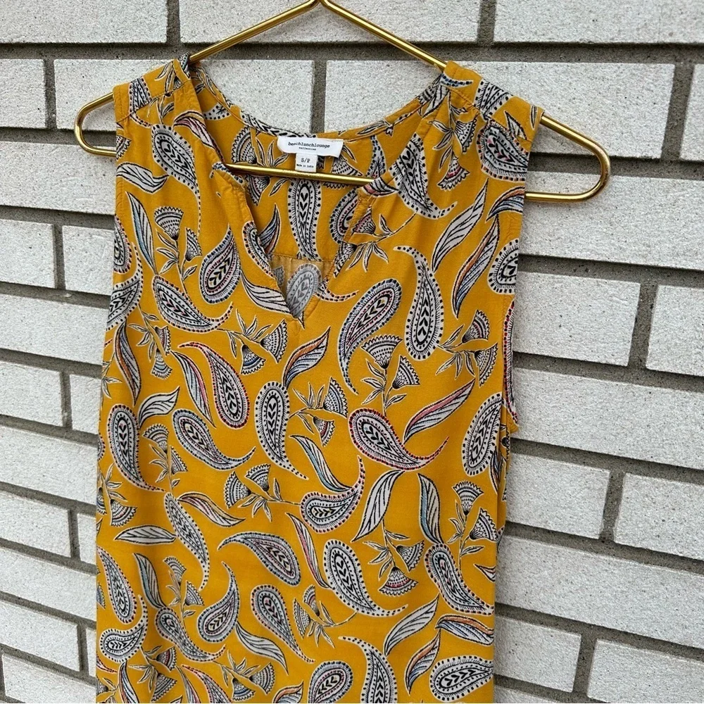 Beachlunchlounge Paisley Boho Marigold Yellow Sleeveless Shift Dress S Festival - Picture 2 of 9